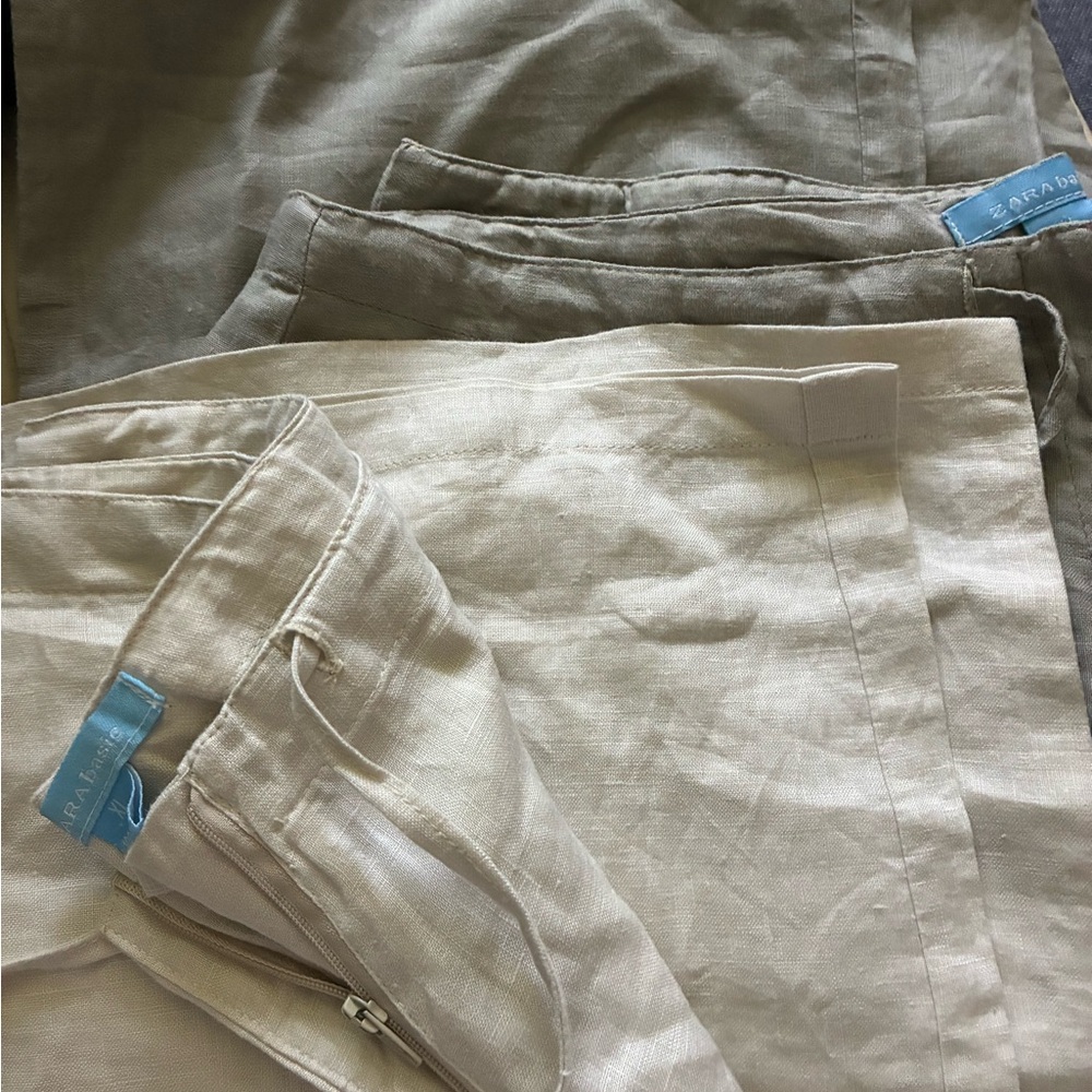 Zara Tan Relaxed Fit 100%Cotton linen pants (2 pairs!) NWOT